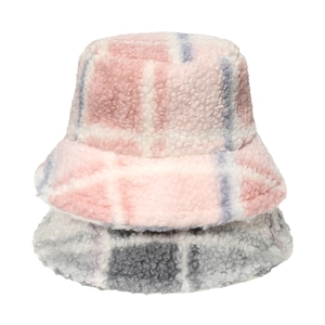 Bob à carreaux en polaire sherpa pour femme en rose et gris style hiver chaud