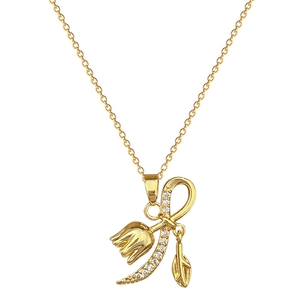 Luxurious gold-plated titanium steel necklace featuring a bell orchid and zircon pendant