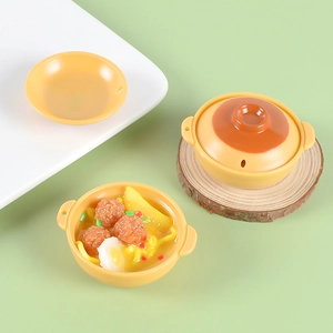 Miniature seafood noodle bowl and yellow casserole pot set for dollhouse kitchen
