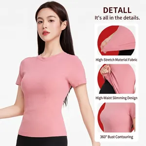 Maglietta sportiva rosa slim fit con supporto elastico elevato per yoga e fitness