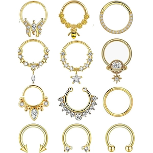 Stainless Steel Copper Rhinestone Nose Ring Hoop Horseshoe Earring Piercing Jewelry Butterfly Bee Star Moon Planet Daisy