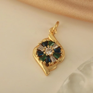 18K gold plated flower pendant necklace with multicolor zircon stones on soft fabric