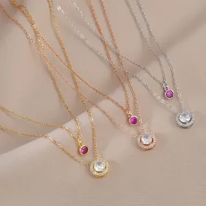 Double Layer Copper Zirconia Necklace For Women Geometric Round Micro Inlaid Pendant Gold Silver Rose Gold Plated Jewelry