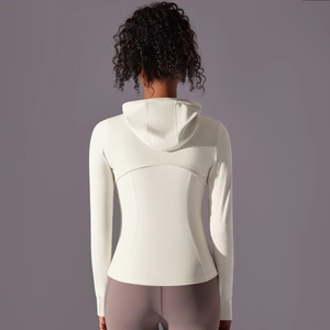 Women's white slim fit hooded sun protection jacket for running and yoga