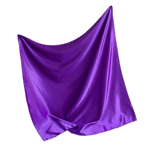 Glossy purple satin square scarf 90cm with elegant drapes on a clean white background