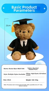 Detail showing plush graduation bear features, high-elastic 3D cotton and rabbit fur fabric