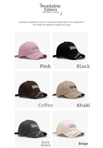Detail view of six vintage distressed baseball caps with embroidery in various colors