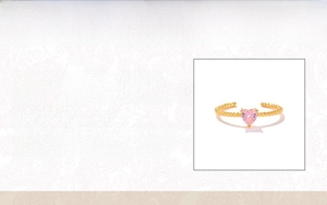 Detail of 1.14g S925 silver adjustable ring with pink heart stone and rope texture