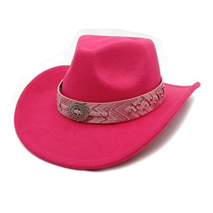 Fuchsia wool felt cowboy hat with vintage metallic buckle band and wide curved brim