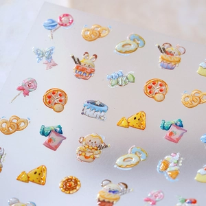 3D dessert and animal nail art stickers with glossy resin texture and colorful designs