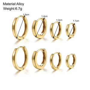 Set of 4 geometric alloy hoop earrings in various sizes from 1.1cm to 1.5cm diameter
