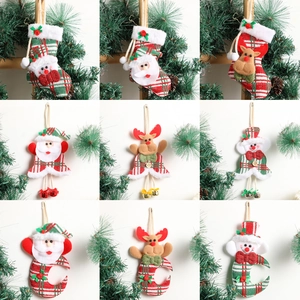 Christmas Hanging Decorations Knitted Fabric Plush Santa Snowman Reindeer Door Wall Ornaments With Metal Bells Festive Decor