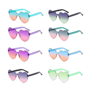 Translucent heart-shaped rimless sunglasses in a colorful 8-pack multi-color variety