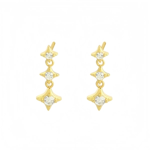 Élégantes boucles d'oreilles étoiles à trois niveaux en argent s925 plaqué or et zircon
