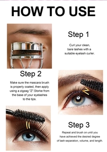 Detaillierte Anleitung mit Schritt-für-Schritt-Grafik zum Wimpernkurzen und Tuschen der Wimpern.