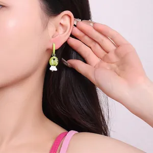 Vibrant green 3D cartoon fish earrings made of glass glaze for a sweet summer look