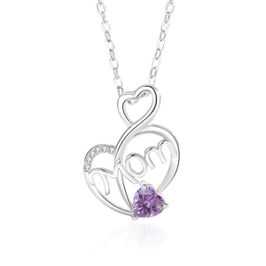 S925 Sterling Silver MOM Heart Necklace with Purple Gemstone and Infinity Symbol