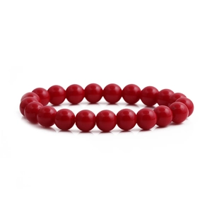 Bracelet extensible minimaliste à la mode avec perles rondes rouges polies