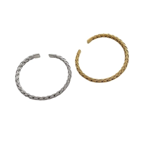 Minimalist silver and gold braided titanium steel open bangles for women set