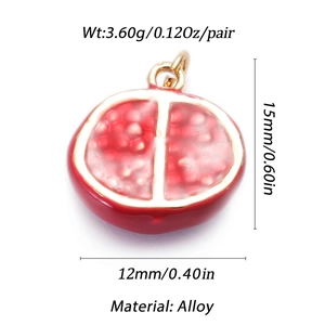 Detailed size specifications for alloy pomegranate fruit charms with gold metal edges