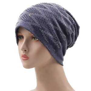 Women's dark purple rhinestone slouchy beanie with stylish wavy sparkling patterns