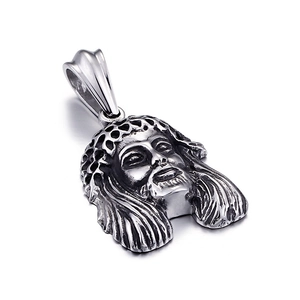 Vintage silver titanium steel Jesus head pendant with crown of thorns and polished finish