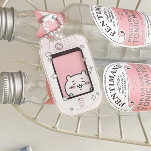Pink retro gaming console acrylic keychain with cute white bear and white bead chain