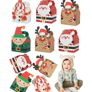 Christmas Gift Box Portable Paper Candy Bag With Handle Clear Window Holiday Party Favors Cartoon Santa Snowman Reindeer