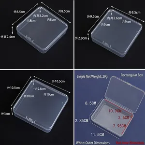 Square transparent PP plastic storage boxes with internal and external dimensions