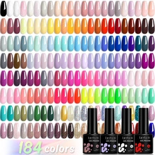 Detailed grid display of 184 colorful 5D candy macaron gel polish shades for nail art