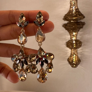 Vintage Champagne Rhinestone Waterdrop Dangle Earrings For Women Luxury Teardrop Jewelry With Silver Earring Post
