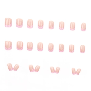 Lot de 24 faux ongles carrés style français rose nude de différentes tailles