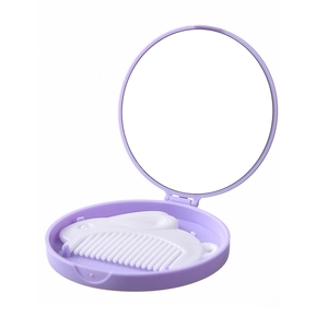 Portable purple folding mirror and white bunny comb set for students and travel