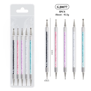 5-delige dubbelzijdige nail art dotting tool set met kleurrijke strassteentjes in zakje