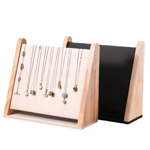 Wooden necklace display stand with soft fabric surface for jewelry shop counter storage