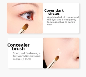 Close-up of dual-ended concealer brush applying makeup to under-eye circles and spots