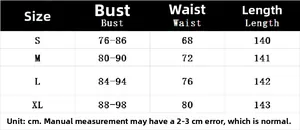 Detailed size chart for sexy slim fit embroidered evening dress with bust and waist measurements
