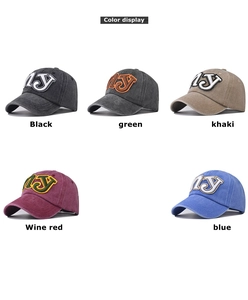 Detailed color display of washed cotton NY baseball caps in five vintage classic shades