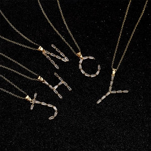 18K gold plated copper initial necklaces with sparkling zircon alphabet pendants N C H J Y