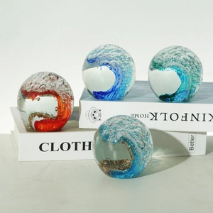 Handmade Crystal Ball Ornament Paperweight Ocean Wave Dolphin Heart Bubble Art Glass Desktop Home Office Decor Modern