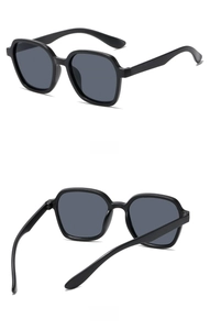 Detailed side and back view of retro square black sunglasses for kids
