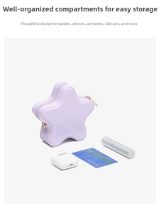 Detailed view of the purple star-shaped PVC bag showing internal storage for small items