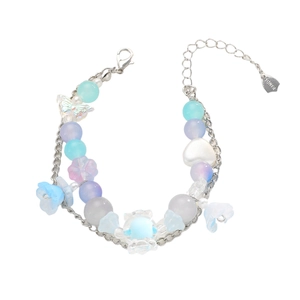 Pulsera de cuentas coloridas con colgantes de mariposa y cadena de plata ajustable