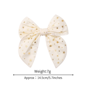 Fiocco per capelli in cotone beige con stelle dorate in stile vintage per bambini