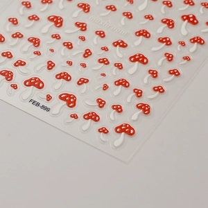 5D embossed red mushroom nail stickers with 3D texture for nail art decoration