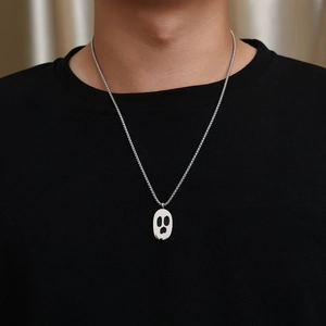 Gothic ghost pendant necklace in silver titanium steel, hip hop street style for men and women