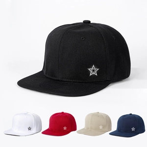 Five-panel snapback baseball caps with dual-tone star embroidery in multiple colors