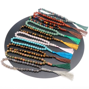 Natural Stone Agate Crystal Tasbih Prayer Beads Bracelet Handmade Ethnic Tassel Meditation Jewelry For Men Women