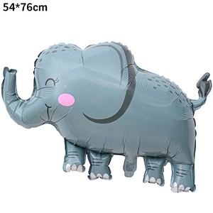 Detailed view of grey cartoon elephant foil balloon for animal theme party decoration