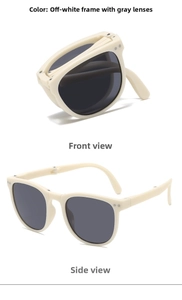 Détail des lunettes de soleil pliables pour enfants avec monture crème et verres grisés